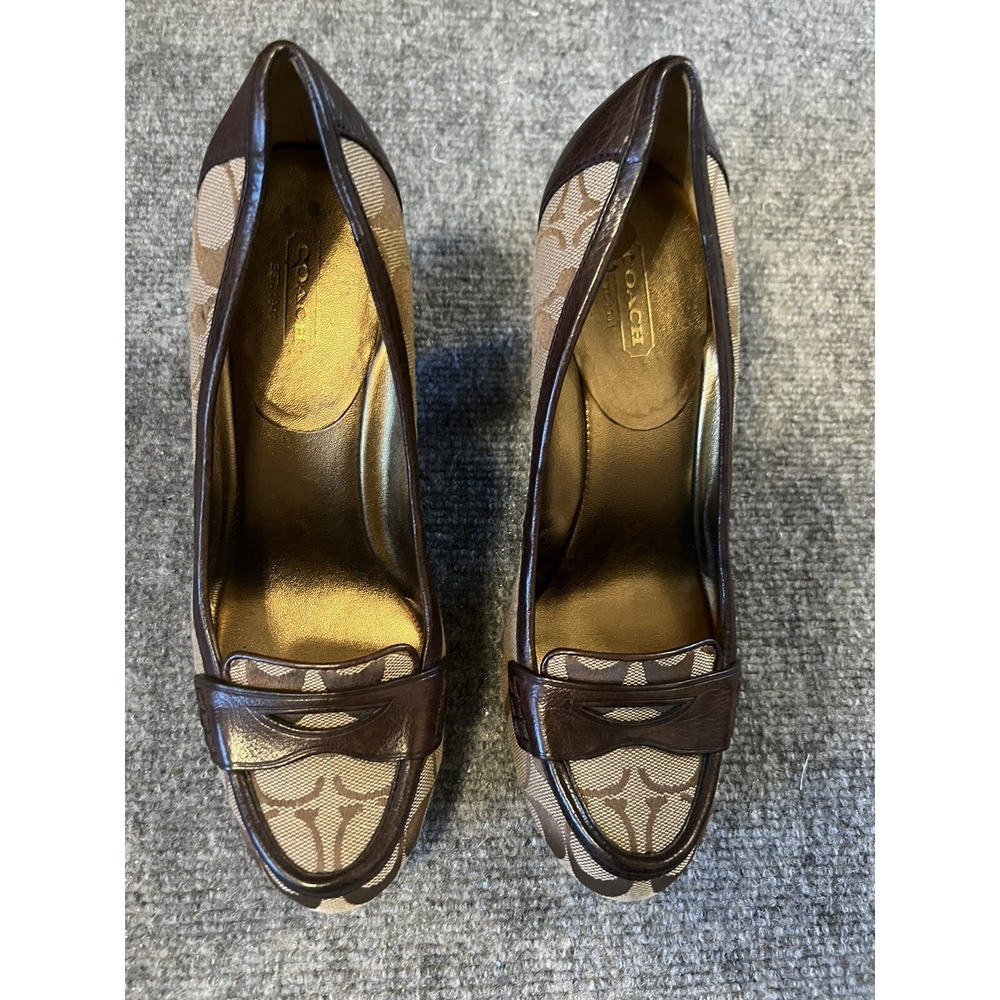 Coach Paulina Signature Shoes Sz 8B Block 3"Heel excellent condition no box